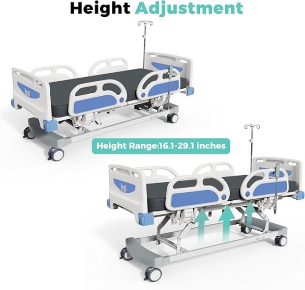 Advanced 5-Function Full Electric Hospital Bed,90% Pre-Installed,Adjustable Height ICU Medical Bed for Home Use with 4.7" Waterproof Mattress,5" Large Locking Casters,IV Pole,550LBS Loading