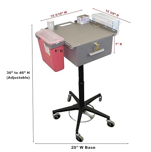 American Made Mobile Phlebotomy Cart & Medical Carts with Wheels, Large Storage Drawer, Keyed Lock for Storing Medical Supplies, Med Cart, Medical Utility Cart & Dialysis Supply Trolley