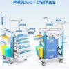Medical Rolling Storage Crash Cart with Wheels & Drawers, Hospital Mobile Ultrasound cart with 5 Drawers & Power Strip,IV Pole,Needle Disposal,O2 Holder,Nursing Emergency Cart for Hospital, Clinic
