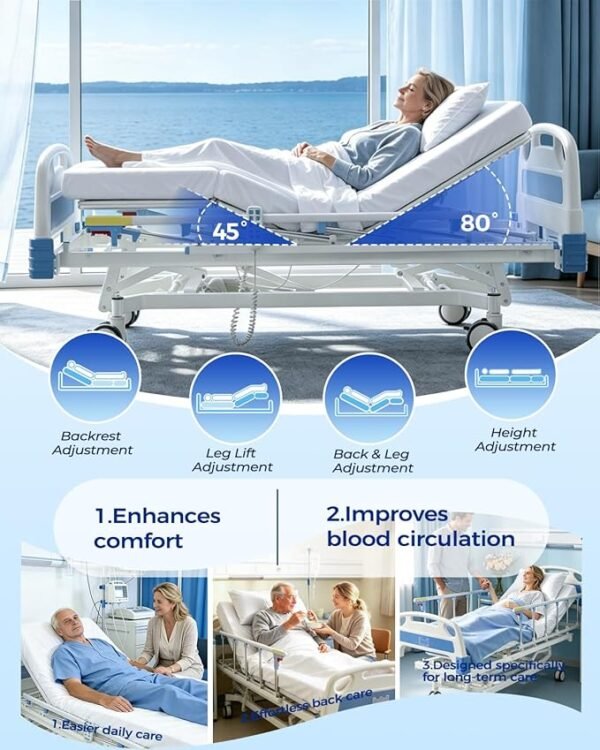 5 Function 600LBS Full Electric Hospital Bed, Beds for Home Use, Special Needs Medical Bed for Seniors with Mattress, Adjustable Hospital, Frame IV Pole, Medical Equipment Beds