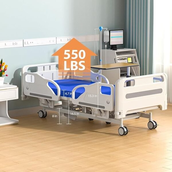 Premium Hospital Bed - 5 Function Full Electric Medical Beds, 4.7" Foam Mattress, JIECANG Motors, Individual Locking, 5" Casters, IV Pole, Includes (2X) Bed Sheet