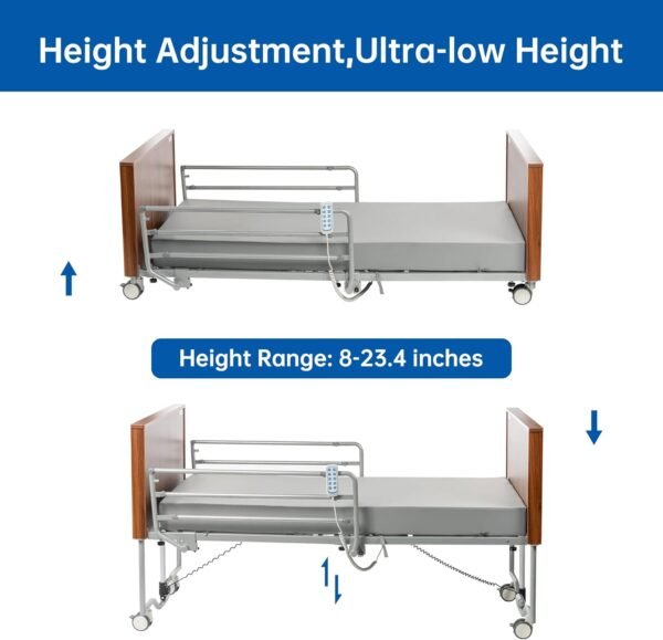 71JLW9YJ6dL._AC_SL1500_ Hospital Bed with 3 Electric Functions, Ultra Low Electric Medical Bed with 6" Foam Mattress, Adjustable Height 7.2”-27.7”, Easy Installation, 530 lbs Capacity