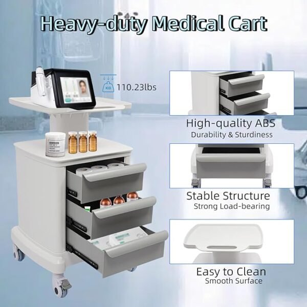 Mobile Medical Cart with 3 Drawers, Utility Cart with Wheels Commercial Hospital Office Lab Cart Beauty Salon Storage Trolley, for Hospital Lab Clinic Pet Shop