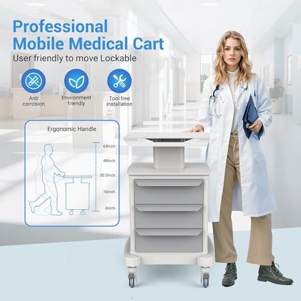 71MEAiijJiL._AC_SX679_ Rolling Medical Cart with Wheels and Drawers Mobile Trolley Carts Professional Ultrasound Cart with Caster Wheels for Hospitals, Offices, Clinics, Bedrooms, and Beauty Practices