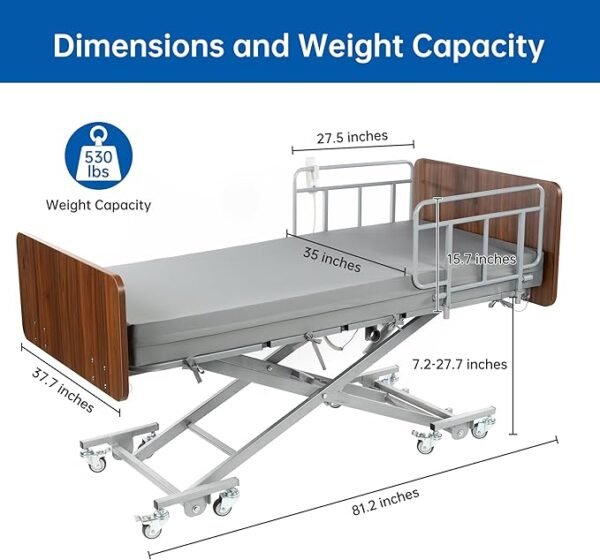 71MnGBynrHL._AC_SX679_ Hospital Bed with 3 Electric Functions, Ultra Low Electric Medical Bed with 6" Foam Mattress, Adjustable Height 7.2”-27.7”, Easy Installation, 530 lbs Capacity