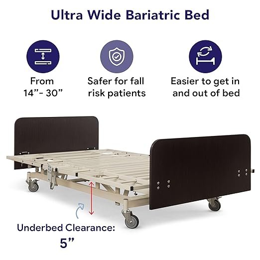 Ultra Wide Adjustable Hospital Bed with 48" Foam Mattress - 14"-30" Height Range, 36”-42”-48” Width Range, 80”-88” Length Range - Full Electric Bariatric Medical Bed, 8 Function Hand Pendant -Cherry