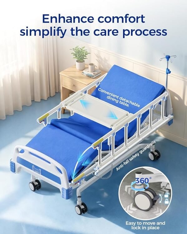 5 Function 600LBS Full Electric Hospital Bed, Beds for Home Use, Special Needs Medical Bed for Seniors with Mattress, Adjustable Hospital, Frame IV Pole, Medical Equipment Beds