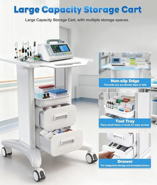 Medical Rolling Storage Crash Cart with Wheels & Drawers, Hospital Mobile Ultrasound cart with 5 Drawers & Power Strip,IV Pole,Needle Disposal,O2 Holder,Nursing Emergency Cart for Hospital, Clinic