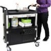 JaboEquip Commercial Heavy Duty Cabinet Rolling Medical Cart, Utility Cart, with 2 Lockable Doors Hospitality School Lab cart Service Cart, JB-3D2, Black Color