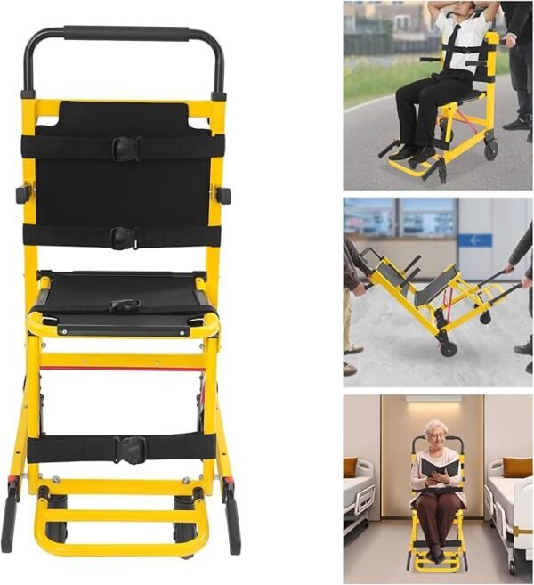 EMS Mobility Chair, Medical Emergency Patient Transfer Chair, 4-Wheel Evacuation Chair Load-Capacity 396.83lbs for First Aid Centers, Ambulances, Hospitals, Medical Institutions (Yellow)