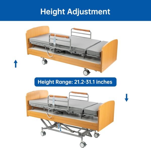71RvLnse8CL._AC_SL1500_ Hospital Bed with 3 Electric Functions, Ultra Low Electric Medical Bed with 6" Foam Mattress, Adjustable Height 7.2”-27.7”, Easy Installation, 530 lbs Capacity