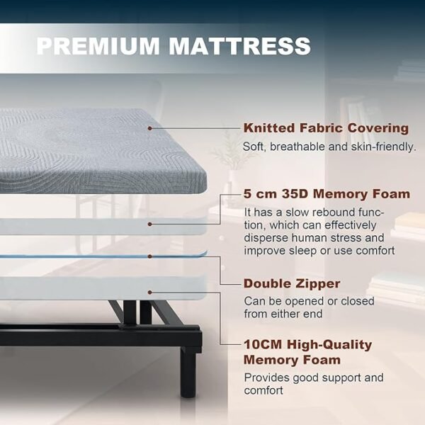Adjustable Hospital Bed for Seniors Elderly with Mattress, Electric Lift Bed with Remote, Fall-Safe Frame&Meal Tray,Head&Foot Incline,Adjustable Bed Base for Safe Lying/Standing/Aid/Sitting,Twin
