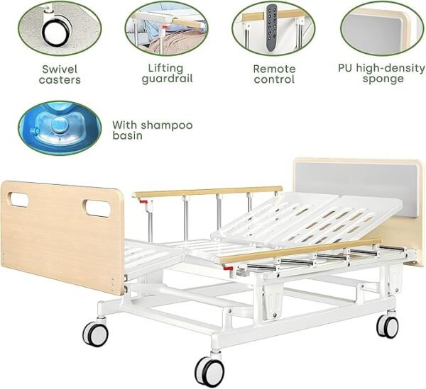 Fully Electric Hospital Bed for Home Use with Premium Mattress, Rails and IV Pole, HomeCare Hospital Beds Set, Hi Low Hospital Bed, 16" - 28" Height Range