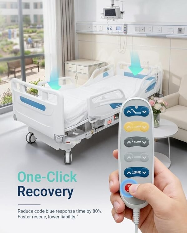 Upgrade 6-Function Full Electric Hospital Bed, hospital beds for home use with CPR One-Click Recovery, Timotion Motor, Weight capacity up to 550 lbs, Adjustable Medical Bed for Elderly Patients