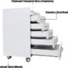 71XJtJ3MVtL._AC_SX679_ 5 Drawer Mobile Dental File Storage Cabinet Stainless Steel White Medical Assistant's Cabinet Utility Cart Glass Countertop with Lock and Wheels and Storage Tray for Office Hospital School