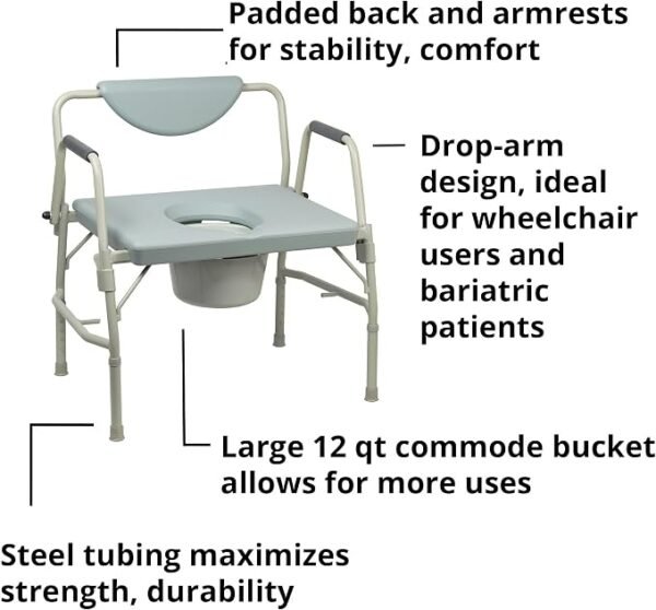 McKesson Heavy-Duty Bariatric Commode Chair with 12 qt Bucket, 1000 lbs Weight Capacity, 23 1/4 in Seat Width, 1 Count
