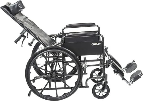 Drive Medical SSP16RBDFAV Silver Sport Recliner, Vinyl Upholstery, 16" Wide Seat, Hydraulic Reclining Mechanism, Carbon Steel Frame, Composite Mag-Style Wheels, 8" Front Casters, Padded Armrests