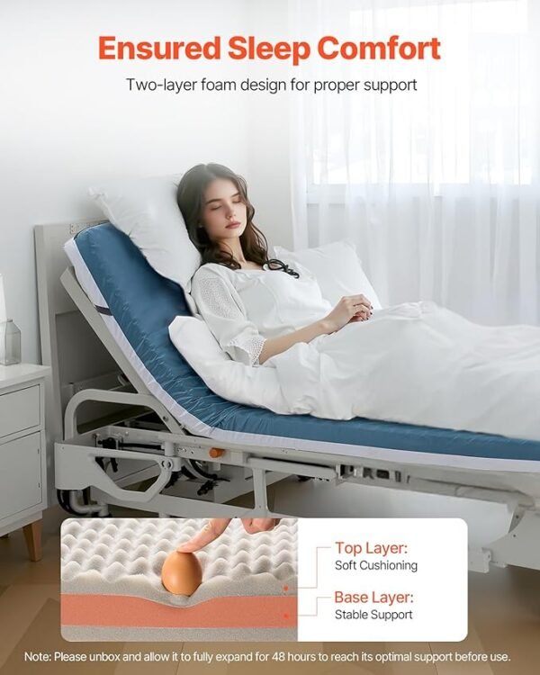 VEVOR Hospital Bed Mattress, 300 lbs Load, Long Term Care Pressure Redistribution Medical-Grade Dual Layer Foam Mattress, Waterproof for Bedsore Treatment Nursing Homes and Home Care, 34 x 76 x 3.5 in