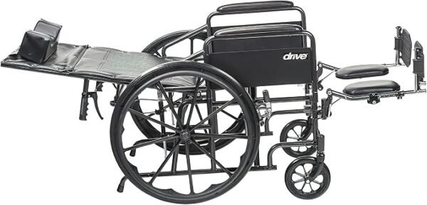 Drive Medical SSP16RBDFAV Silver Sport Recliner, Vinyl Upholstery, 16" Wide Seat, Hydraulic Reclining Mechanism, Carbon Steel Frame, Composite Mag-Style Wheels, 8" Front Casters, Padded Armrests