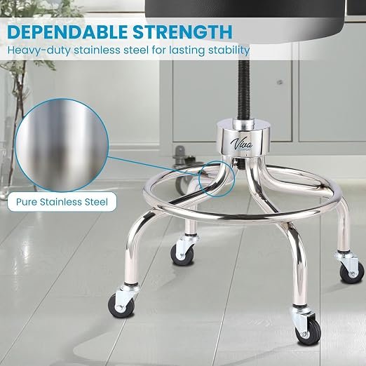 VivaComfort Black Medical Stool, Adjustable Height Rolling Doctor Stool, 300 lbs. Weight Capacity