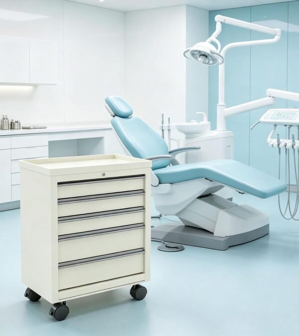 Medical Cart with 5 Drawers and Lock, Rolling Medical Bedside Cabinet on Wheels, Steel Medication Cart 13" D x 24.5" W x 29" H for Hospital Clinic Office School Infirmary, Beige