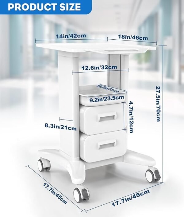 Medical Rolling Storage Crash Cart with Wheels & Drawers, Hospital Mobile Ultrasound cart with 5 Drawers & Power Strip,IV Pole,Needle Disposal,O2 Holder,Nursing Emergency Cart for Hospital, Clinic
