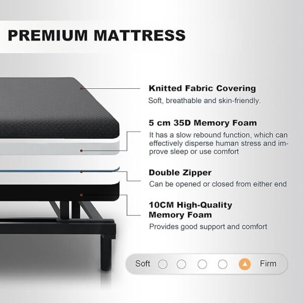Adjustable Hospital Bed for Seniors Elderly with Mattress, Electric Lift Bed with Remote, Fall-Safe Frame&Meal Tray,Head&Foot Incline,Adjustable Bed Base for Safe Lying/Standing/Aid/Sitting,Twin