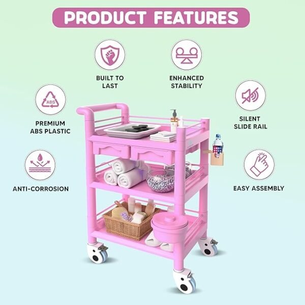 3 Tier ABS Medical Cart Stunning Grey | Rolling Esthetician 330lb Capacity Trolley with Lockable Casters | Supply Mobile Station for Clinics, Labs, Dental & Beauty Spas