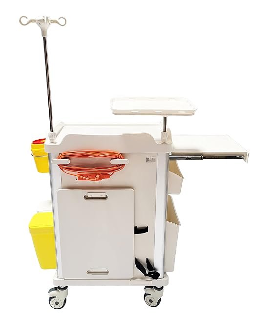 MS3C-550, Lite Mobile Crash Cart with Emergency Accessory Package, Cardiac Board, IV Pole, O2 Holder, Power Strip, Isolation Yellow