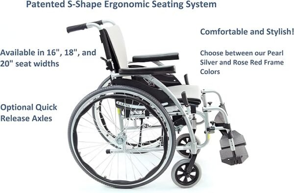 71nSuI0sXtL._AC_SX679_ Karman S-115 Ergonomic Wheelchair 25 lbs, 16" Seat and Quick Release Axles, Pearl Silver