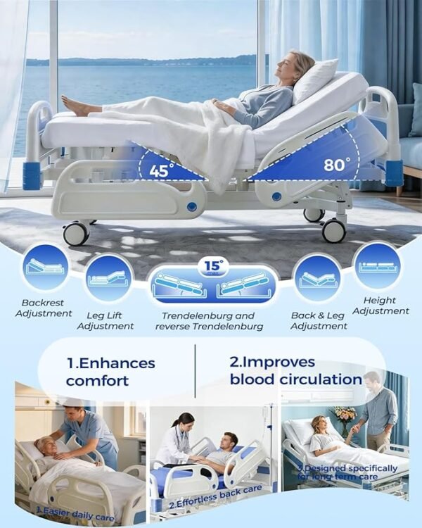 5 Function 600LBS Full Electric Hospital Bed, Beds for Home Use, Special Needs Medical Bed for Seniors with Mattress, Adjustable Hospital, Frame IV Pole, Medical Equipment Beds
