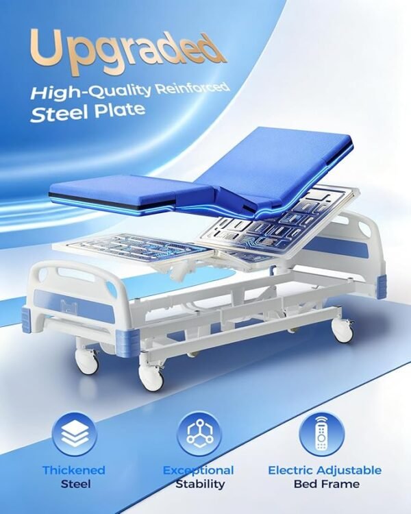 5 Function 600LBS Full Electric Hospital Bed, Beds for Home Use, Special Needs Medical Bed for Seniors with Mattress, Adjustable Hospital, Frame IV Pole, Medical Equipment Beds