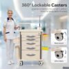 Medical Rolling Storage Crash Cart with Wheels, 5-Tier Medical Cart with Drawers, Adjustable IV Pole, Trash Bin & O2 Holder, Needle Disposal Holder, Silent Casters, Ideal for Hospitals (Grey)