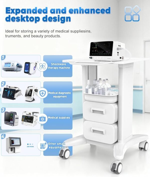 Professional Medical Cart with 150 lbs Capacity – Adjustable Height Rolling Trolley for Hospital, Dental Clinic, Beauty Salon – 360° Silent Lockable Wheels (with 7 Drawers/White)