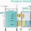 Rolling Crash Cart Medical with Drawers - Adjustable IV Pole, Silent Casters, Needle Disposal Holder, Trash Bin, O2 Holder, Utility Trolley Cart for Clinic, Hospital, Salon, Lab