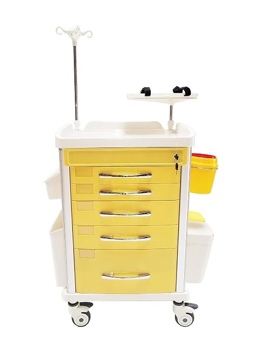 MS3C-550, Lite Mobile Crash Cart with Emergency Accessory Package, Cardiac Board, IV Pole, O2 Holder, Power Strip, Isolation Yellow