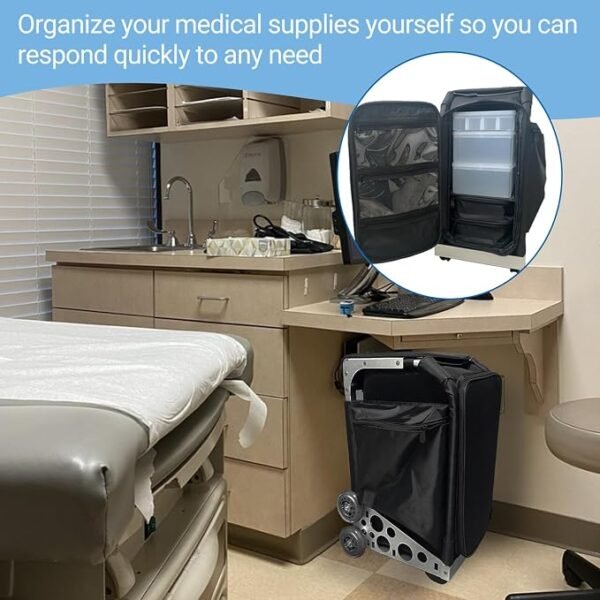 71xGycfJFvL._AC_SX679_ Modular Medical House Call Case Professional Doctor Visit Rolling Storage Cart for Clinics, Physicians & Veterinary Use, Aluminum Alloy, 13.2" L x 10.2" W x 21.7" H