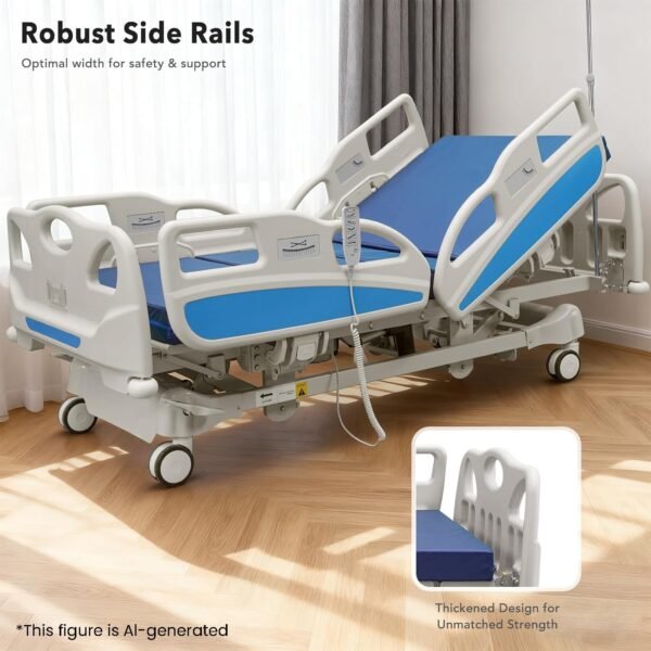 Premium 5 Function Full Electric Hospital Bed with LINAK Motors and PU Advanced Mattress for Home Use, Hospital ICU Bed with Fully Adjustable, Remote Control, Quiet Wheels, IV Pole, 89" x 41"