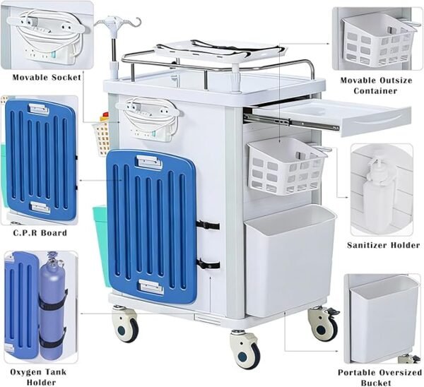 71y9QLAuQEL._AC_SX679_ (1) Medical Cart,Emergency Rolling Crash Cart with CPR Board,Adjustable IV Pole&O2 Holder,Silent Casters,Mobile Emergency Medical Cart with Drawer Dividers for Hospital Clinic Nursing Facilities (Red)