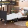 Electric Hospital Bed for Home Use – 5 Functions, Advanced German LIMOSS Motor, Ultra-Low 8.5"–25" Adjustable Height, Double Solid Wood Panels with Medical Overbed Table & Foldable Rails