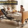 Electric Hospital Bed for Home Use – 5 Functions, Advanced German LIMOSS Motor, Ultra-Low 8.5"–25" Adjustable Height, Double Solid Wood Panels with Medical Overbed Table & Foldable Rails