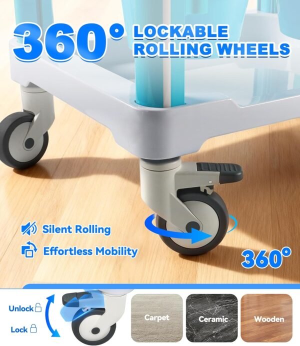 Medical Trolley Cart White with Laptop Tray & Oral Scanner Holder 220LBS, Mobile Rolling Workstation with Drawer & Lockable Wheels for Hospital Dental Clinic Beauty Salon Lab (White, with 1 Drawer)