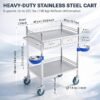 *Improved & Upgraded* Medical Stainless Steel 2 Tier Rolling Cart with Wheels and Drawers | Dental Hospital Nursing Trolley | Easy-to-Disinfect Phlebotomy Mobile Workstation