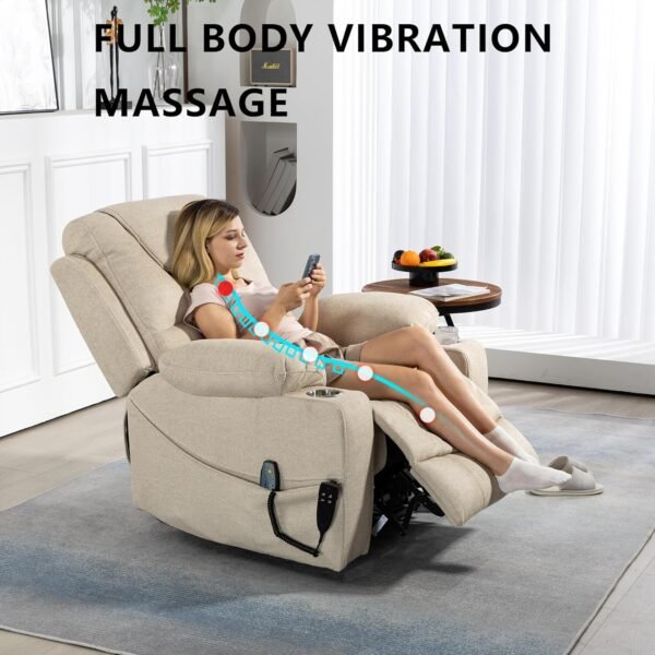 FUNECORP Big Man Power Lay Flat Lift Chair Oversized Recliner Dual Motor Heat Vibration for Elderly, Overstuffed Electric Extra Wide Recliners with Flip Arm Storage Cup Holders,USB Type C Charging