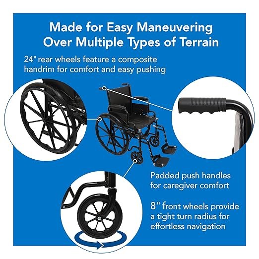 814KgUMo4JL._SX522_ ProBasics Standard Wheelchair - Flip Back Desk Arms - 250 Pound Weight Capacity - Black - Swing-Away Footrest - 18" x 16" Seat