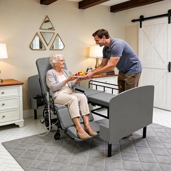 Leavader 3-in-1 Adjustable Hospital Bed with Dual Motors, Convertible to Wheelchair & Stretcher, Electric Nursing Bed with Remote, Safety Rails, Heavy Duty Elderly Home Care Bed