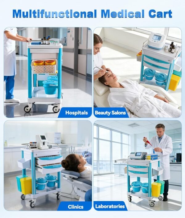 Professional Medical Cart with 150 lbs Capacity – Adjustable Height Rolling Trolley for Hospital, Dental Clinic, Beauty Salon – 360° Silent Lockable Wheels (with 7 Drawers/White)
