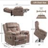 FUNECORP Big Man Power Lay Flat Lift Chair Oversized Recliner Dual Motor Heat Vibration for Elderly, Overstuffed Electric Extra Wide Recliners with Flip Arm Storage Cup Holders,USB Type C Charging