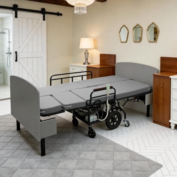 Leavader 3-in-1 Adjustable Hospital Bed with Dual Motors, Convertible to Wheelchair & Stretcher, Electric Nursing Bed with Remote, Safety Rails, Heavy Duty Elderly Home Care Bed