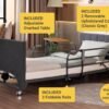 Electric Hospital Bed for Home Use – 5 Functions, Advanced German LIMOSS Motor, Ultra-Low 8.5"–25" Adjustable Height, Double Solid Wood Panels with Medical Overbed Table & Foldable Rails